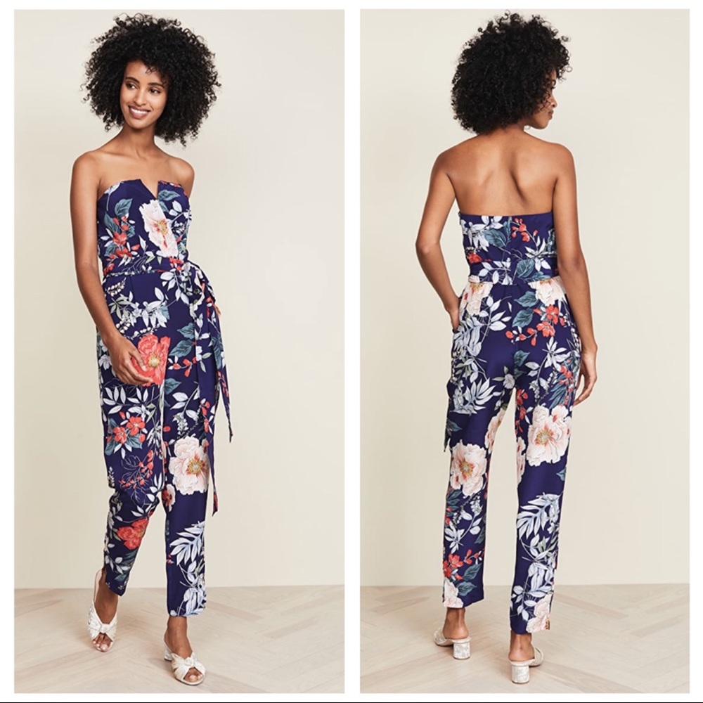 Yumi Kim Floral Strapless Jumpsuit - Navy and Multicolor
